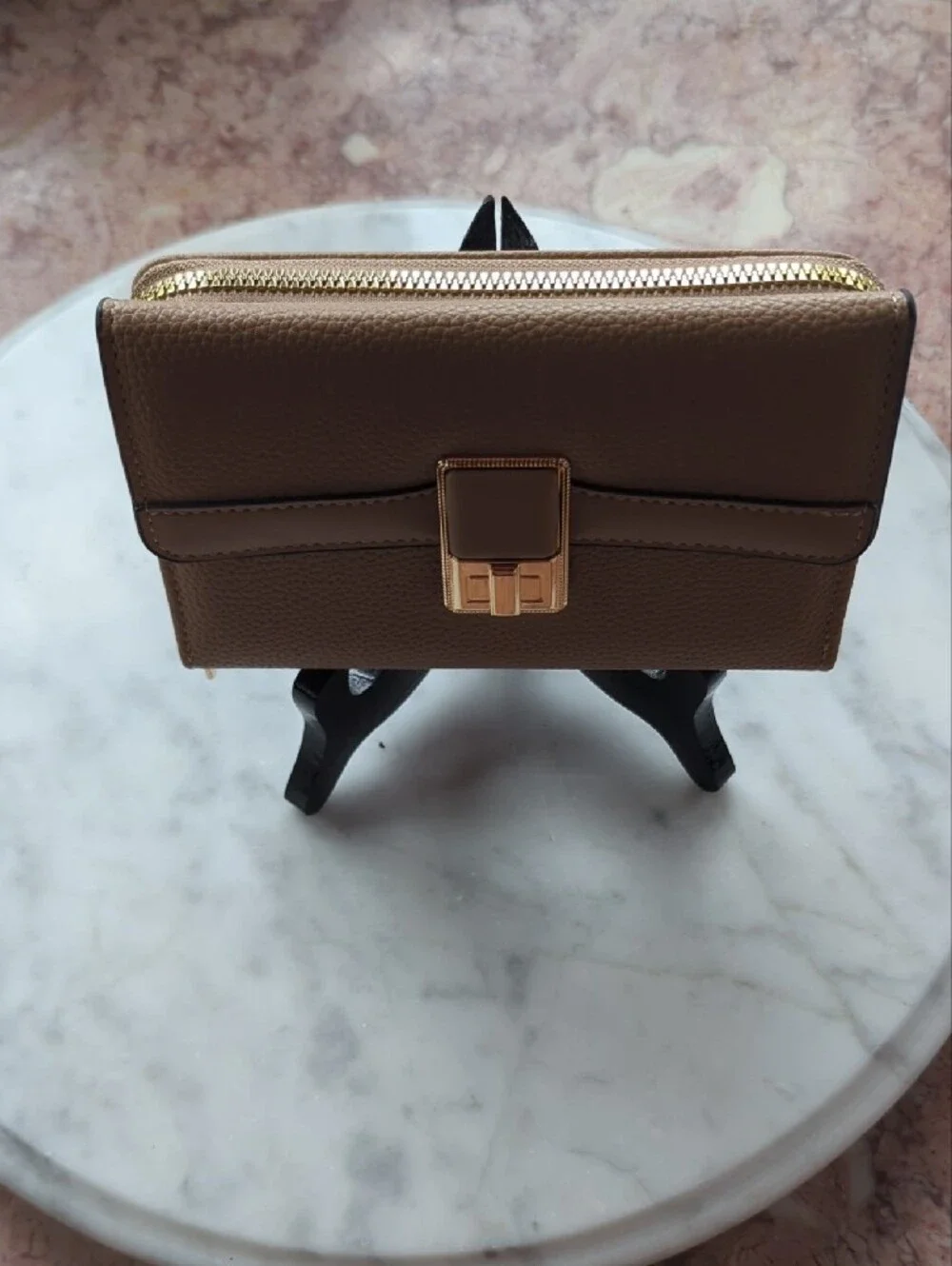 Pebbled Taupe Wallet with Gold Magnetic-Latch, NWOT